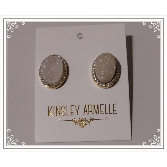 KINSLEY ARMELLE Silver Cosmic Stud Earrings~White Quartz Druzy~Retired Design - Picture 1 of 2